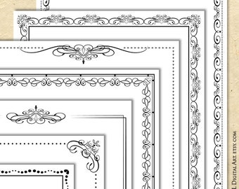 Page Border Frames Digital Clipart Unique Black Antique Lace Designs - Vintage Swirl Certificate, Award, Documents 8x11 Printable 10876