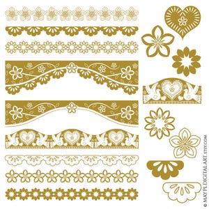 Papel Picado gouden randen Mexicaanse illustraties - liefde harten bloemen bloemen geschulpte kant ontwerpelementen 11119
