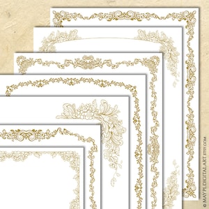 Moldura de borda de página vitoriana, clipart ornamental tradicional de ouro antigo - documento de patrimônio, prêmio de certificado, convites de casamento 10960