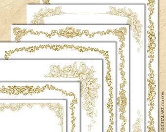 Victorian Page Border Frame, Antique Gold Traditional Ornamental Clip Art - Heritage Document, Certificate Award, Wedding Invites 10960