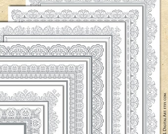 Silver Certificate Page Borders, Vintage Award Borders Antique Silver Print Frames Digital Clipart 8x11 - FREE Commercial Use 10797