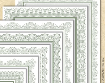 Certificate Frame Vintage Page Border Sage Green Style Clipart - create your own Award and print these 8x11 borders - Commercial Use 10785