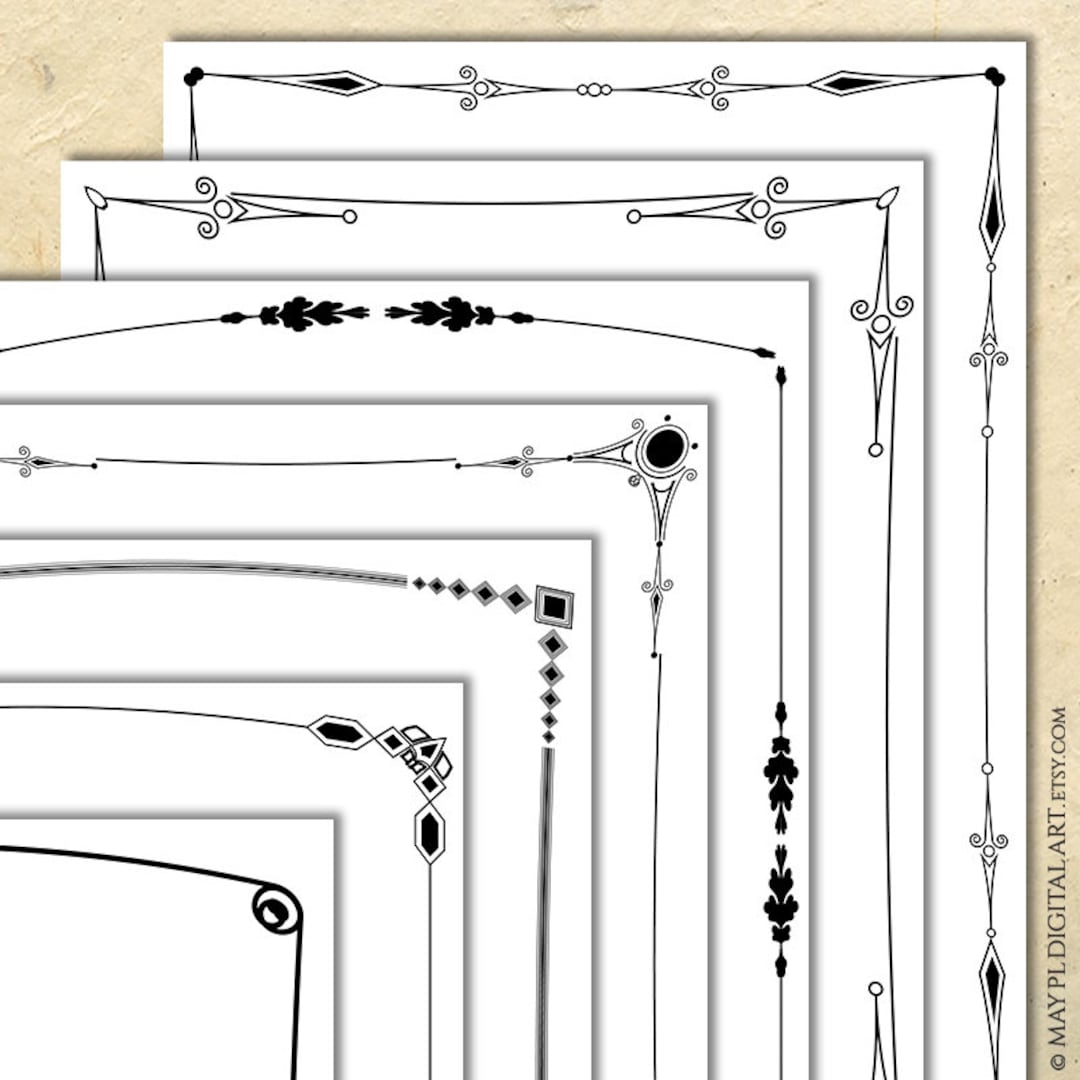 Document Page Clipart, Traditional Retro Borders, Black Frames