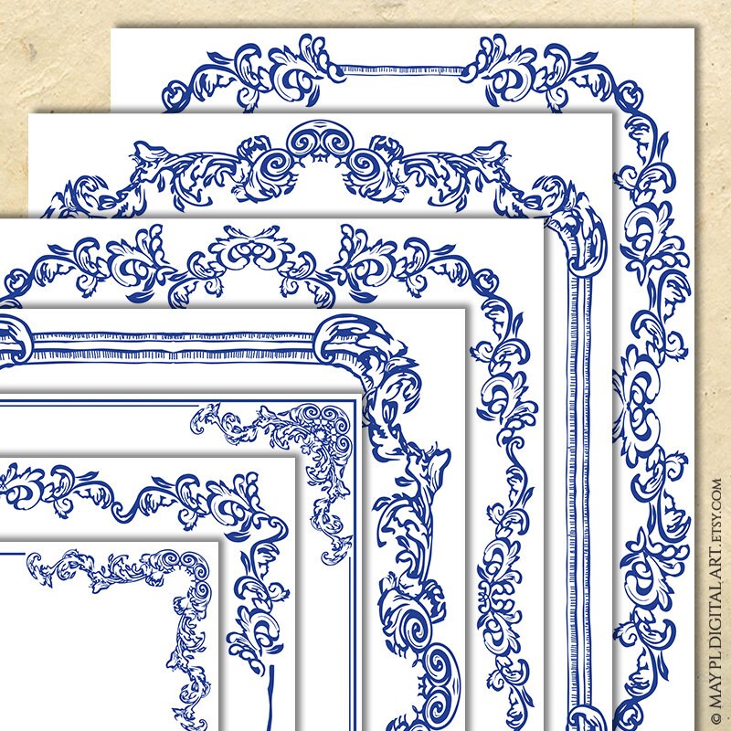 Bordersページ Classic Victorian Borders, Blue Vintage Ornate Page Borders