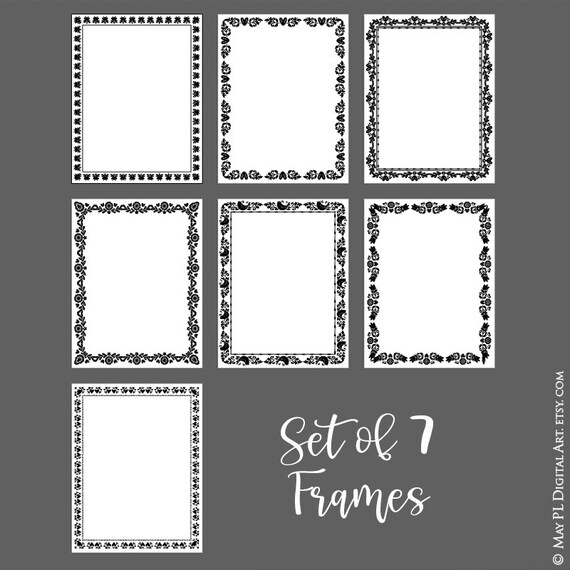 Folk Art 8x11 Border Frames, Scandinavian Garland Black Clipart