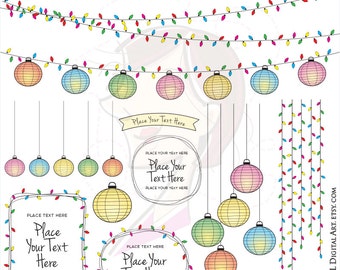 Lantern Lights Clipart - Make your own Wedding or Garden Party Invitation with this Colorful String Lights set - FREE Commercial Use 10710