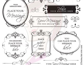 Wedding Vector Frame Calligraphy Clip Art - Instant Download these Cardmaking Retro Swirl Designs - FREE Commercial Use 10452