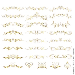 Gold Flourish Ornaments, Vintage Floral Swirls Clipart - DIY Elegant Wedding Invitations, Business Logo, Decorative Design Elements 10937