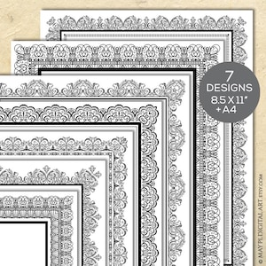 Marcos para certificados, tamaño A4 y 8 x 11, imágenes prediseñadas, diplomas vintage, premios, documentos, bordes decorativos con encaje, marcos de página digitales 10049