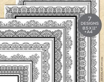 Certificate Border Frames A4 and 8x11 Clip Art Vintage Diplomas Award Document Lace Decorative Borders Digital Page Frames 10049