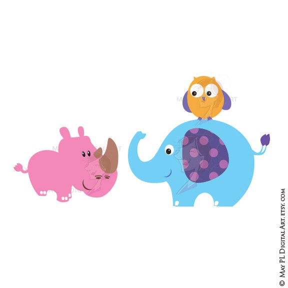 Safari Jungle Animals Clipart - Cute Baby Zoo Animals Includes Giraffe ...