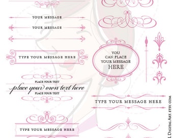 PINK Clipart Wedding VECTOR Calligraphy Flourish Vintage Page Decoration DIY Invitation Scrapbook Text Dividers Digital Frame 10235