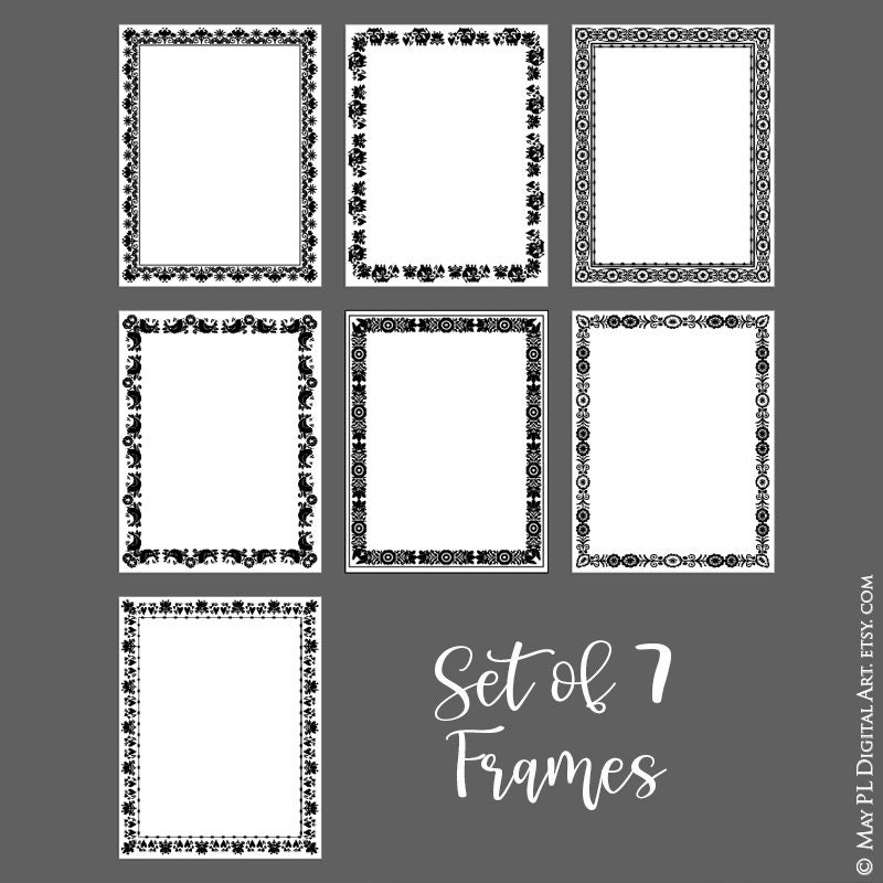 Scandinavian Folk Art Nordic Border Frames Clipart - 8x11 Document