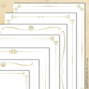 Gold Bordüren Designs Clipart - Florale Dekorative Rahmen einfache Seite Dokument digitale Dateien 7er Set kommerzielle Nutzung 10893