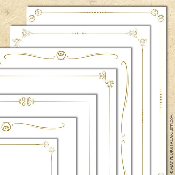 Gold Border Designs Clipart - Ornamental Floral Decorative Frames Simple Page Document Digital Files Set Of 7 Commercial Use 10893