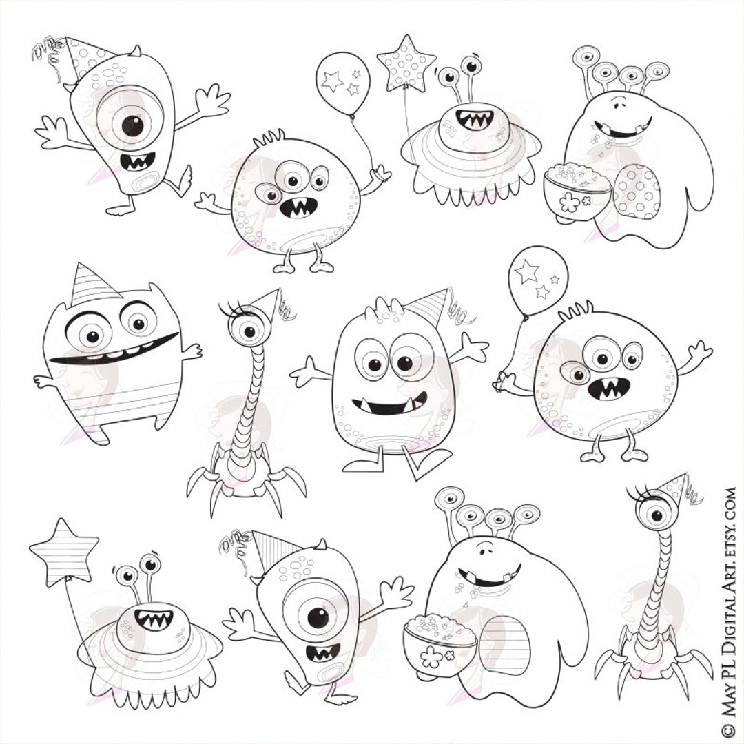 Little Monsters Clipart Digital Stamps - Cute Monsters Great for Making ...