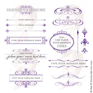 Purple Wedding Frame Logo Clipart Set - includes Text Dividers, Flourish, and a variety of Design Elements - FREE Commercial Use 10476