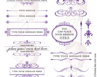 Royal Purple Wedding Clipart Set - includes Frames, Text Dividers, Flourish, and a variety of Design Elements - FREE Commercial Use 10476