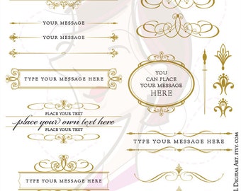 Design Business Cards, Logos or DIY Wedding with Antique Gold Digital Frames and Text Divider Vector Clipart - FREE Commercial Use 10689