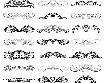 Decorative Fancy Graphics, Floral Ornaments Luxury Design Elements -  Black Flourish Digital Clip Art, Vintage Symbols, Vector Png Jpg 10916