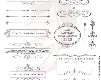 Calligraphy Wedding VECTOR Clipart Set Charcoal Gray Grey Diy Invitation Digital Scrapbook Text Dividers Oval Frame COMMERCIAL USE 10152
