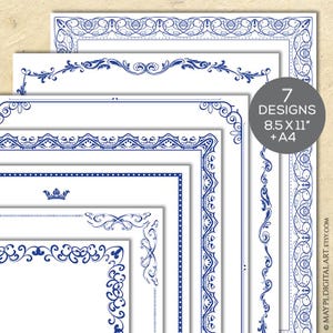 Blue Document Borders - Vintage Digital Frames Clipart to DIY Certificate or Wedding 11158