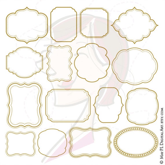 DIY Invitations, Labels, Tags with Antique Gold Frames Clipart - also perfect for Cardmaking, Scrapbooking, Crafts - Commercial Use 10690