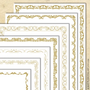 8 x 11 oro pagina bordo grafica cornici decorative d'epoca Clipart - uso commerciale turbinii fioritura design fai da te certificato premio diploma 10940
