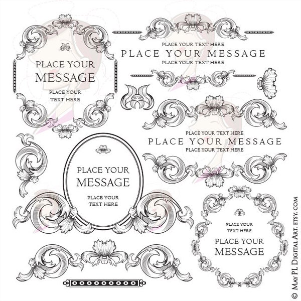 Baroque Rococo Frame Clipart - Fancy Scrollwork just the thing for making your Wedding or Business Logo - FREE Commercial Use 10263