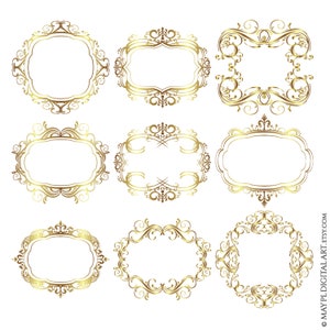 Gold Monogramm Flourish Frames Clip Art Kommerzielle Nutzung - Vintage Swirls für DIY Hochzeit, Scrapbook, Handwerk, Kartenherstellung 10795