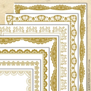 Spanish Mexican Gold Border Frames, Page Decoration Certificate Document Wedding Invite - Lace, Florals, Birds Design Digital Download 10968