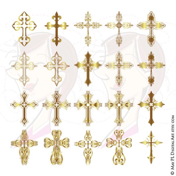 Gold Cross Christian Clip Art Orthodox Ornate Instant Download Easter Sympathy Christmas Digital Cliparts Decorative Retro Scrapbook 10641