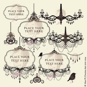 Lámpara de araña Clipart Marcos digitales ornamentados USO COMERCIAL DIY Logotipo de negocios Diseño retro Clip Art Elegante boda Descarga instantánea 10565