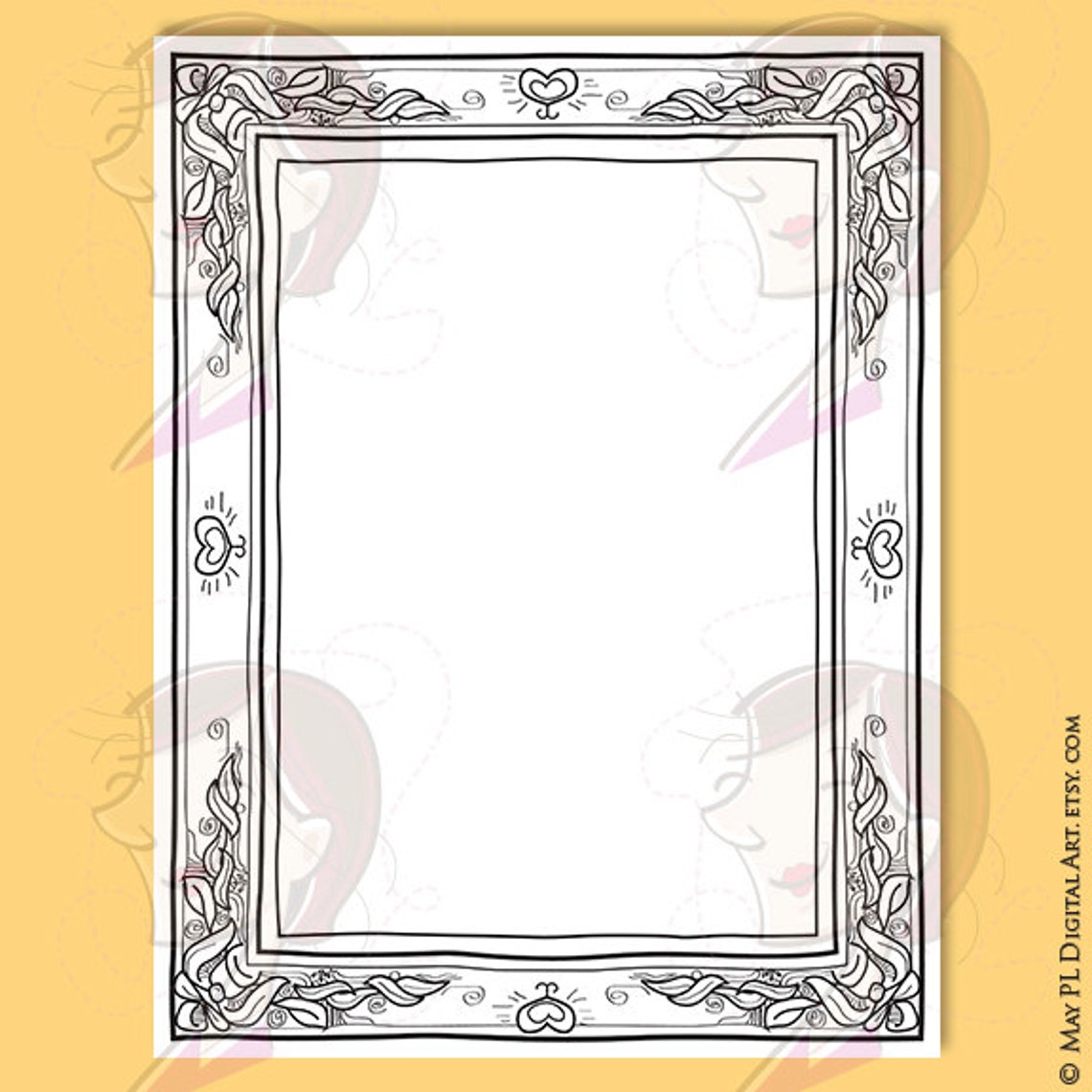 Hand drawn borders png 8x11 page border clipart perfect for etsy