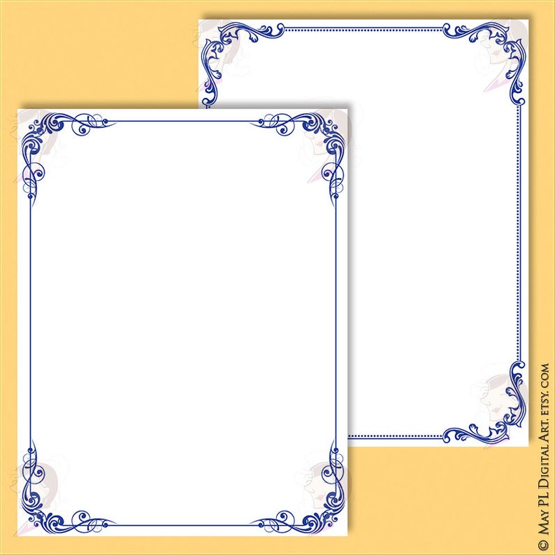 Navy Blue Borders and Frames 8x11 Decorative Border Corner Clipart great for making Wedding Invitations, Certificates, Awards 10753 image 3