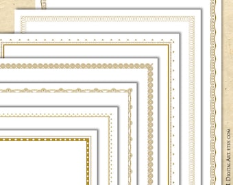 Gold Simple Borders Digital Frames Designs, DIY Certificate, Diploma, Award Graphics Digital Clip Art 8x11 Size - Add Your Own Text 10807