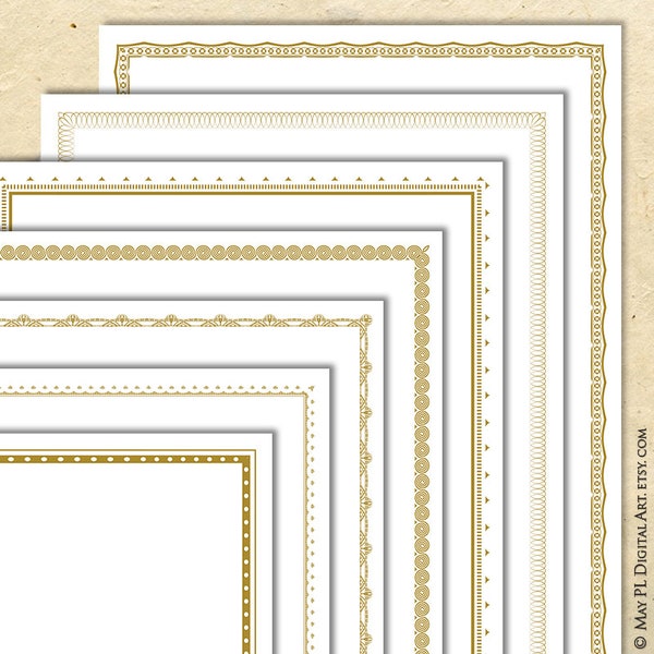 Gold Simple Borders Digital Frames Designs, DIY Certificate, Diploma, Award Graphics Digital Clip Art 8x11 Size - Add Your Own Text 10807