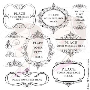 Flourish Frames Clipart Digital Swirls Vector DIY Wedding Save The Date Graphics Vertical Horizontal Eps Jpeg Png Files COMMERCIAL USE 10014 image 1