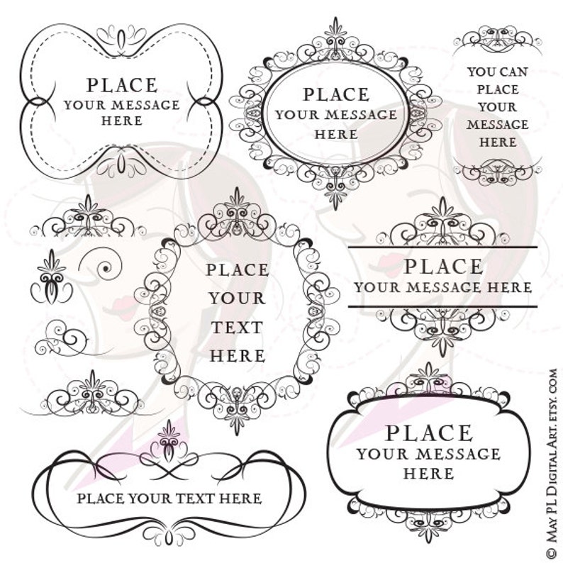 Flourish Frames Clipart Digital Swirls Vector DIY Wedding Save The Date Graphics Vertical Horizontal Eps Jpeg Png Files COMMERCIAL USE 10014 image 1