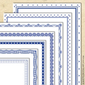 Seite Dekoration Einfache Blau Bordüren - dünne Linie Kunst Vektor Digitale Rahmen ideal als 8x11 Diplom Zertifikat Einladungen 11040