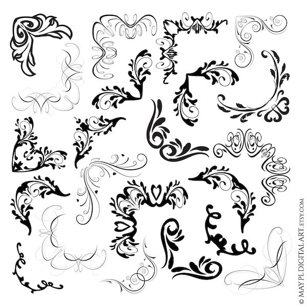 Corner Borders Decorative Designs, Vintage Page Corners - Heritage Filigree Classic Flourish Swirl Ornaments 10917