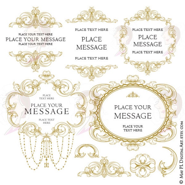 Chandelier Frame Clipart Antique Gold Baroque Flourish DIY Wedding Decorations Office Digital Scrapbook Elements Craft Supplies 10672