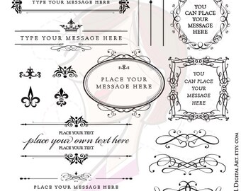 Vintage Fleur De Lis Designs Royal Frame Clipart - Calligraphy Borders include Text Dividers, Oval Frame great for Business or Wedding 10140
