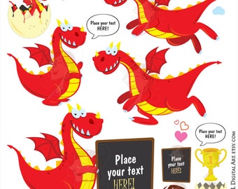 Dragon Party Clipart - Welsh Dragons perfect to make Invitations, Favors, Signs, Lesson Plans for the School Teacher - Commercial Use 10742