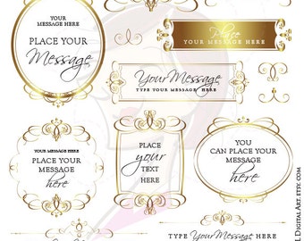 Gold Frame Clipart Commercial Use Graphics Business Branding Calligraphy VECTOR DIY Wedding Invitation Elegant Scrapbook Label Tags 10202