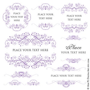 Purple Wedding Invitation Clipart - Flourish Design Frames, Vintage Style Ornaments to make your own Wedding Stationery 10291