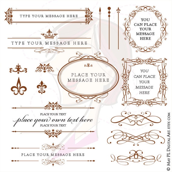 Brown Frames Png Vintage Calligraphy Style Ornate Digital Frame Set With Fleur De Lis To Make Wedding Logo Invites Signages Etc 10432