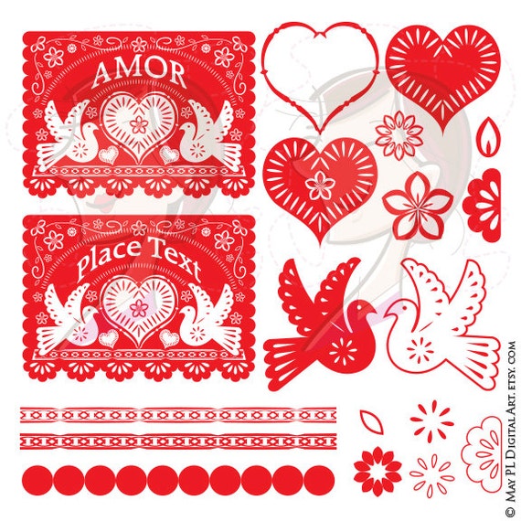 Papel Picado Banner Wedding Clipart Red Banner Graphics Etsy