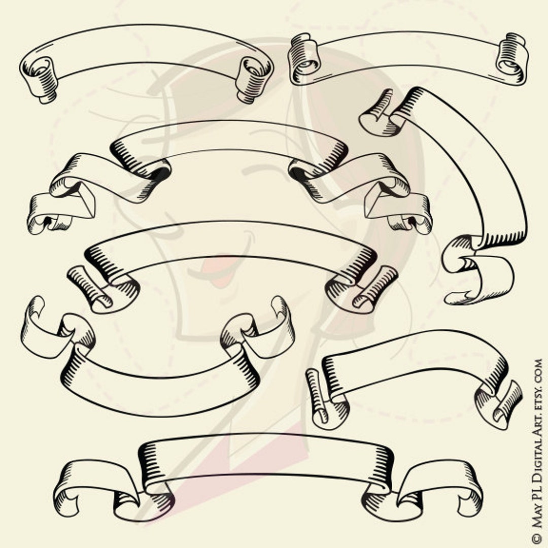 Banner Ribbon Svg Retro Scroll Clipart Victorian Digital Banners Vector