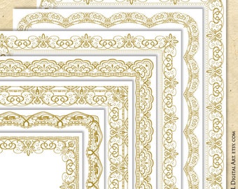 Marcos dorados con bordes para premios, clipart digital, 8 x 11, certificado, bordes de página dorados antiguos vintage, descarga instantánea, uso comercial GRATUITO 10791